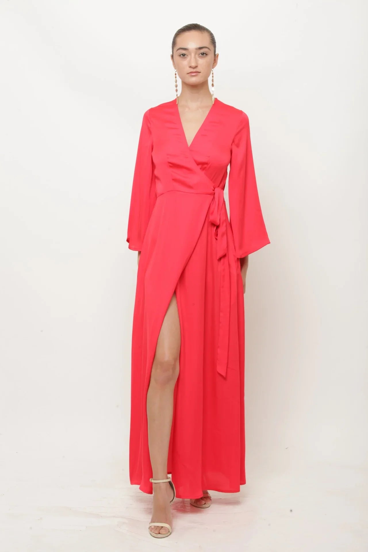 maxi dress back Fluid Backless Halter Maxi Dress with Slit Detail