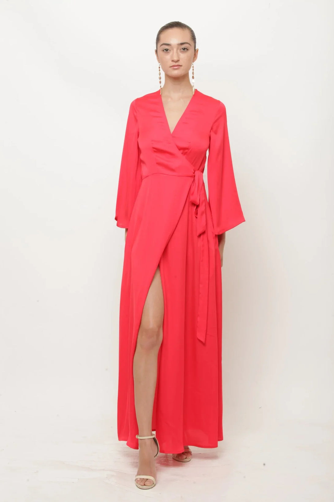 Peach Satin Wrap Maxi Dress | Shahida Parides Peach Satin Wrap Maxi Dress | Shahida Parides