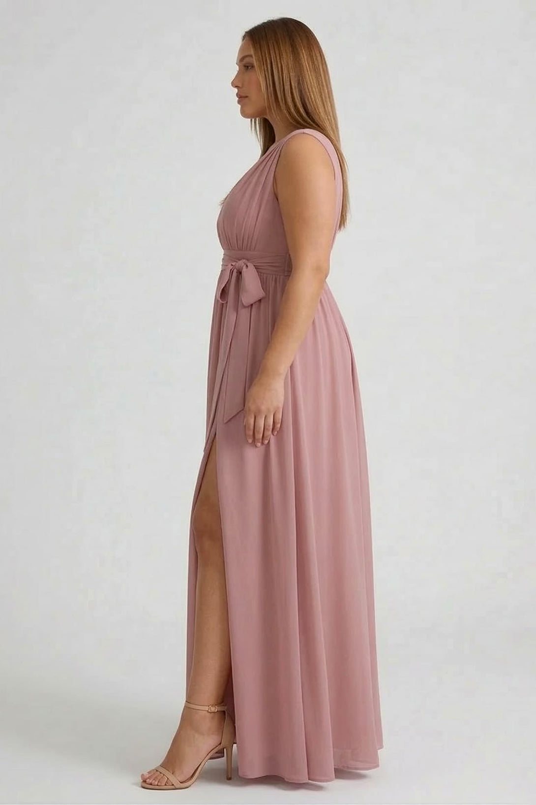 amethyst maxi dress Women's Amethyst Slit Extended Flap Chiffon Floor Length Dress XS/XS/S/M/L/XL/Customize Lilac MEAN BLVD Lilac / M