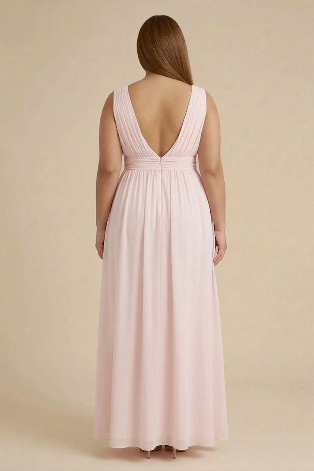 petite blush bridesmaid dress Pink Chiffon Bridesmaid Dresses Petite Garden V Neck Pink / 14