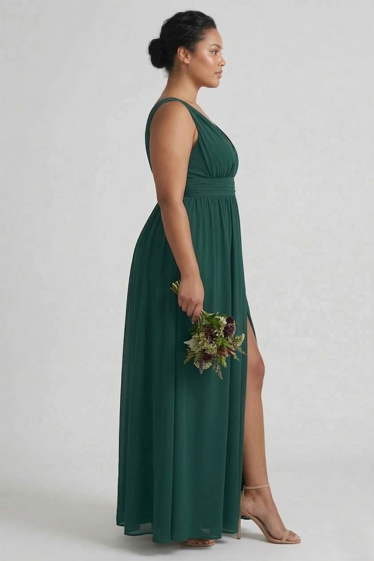 S / With Slit Emerald Green V-Neck Bridesmaid Dress Elegant Flowy Wedding Party Gown S / With Slit Emerald Green V-Neck Bridesmaid Dress Elegant Flowy Wedding Party Gown