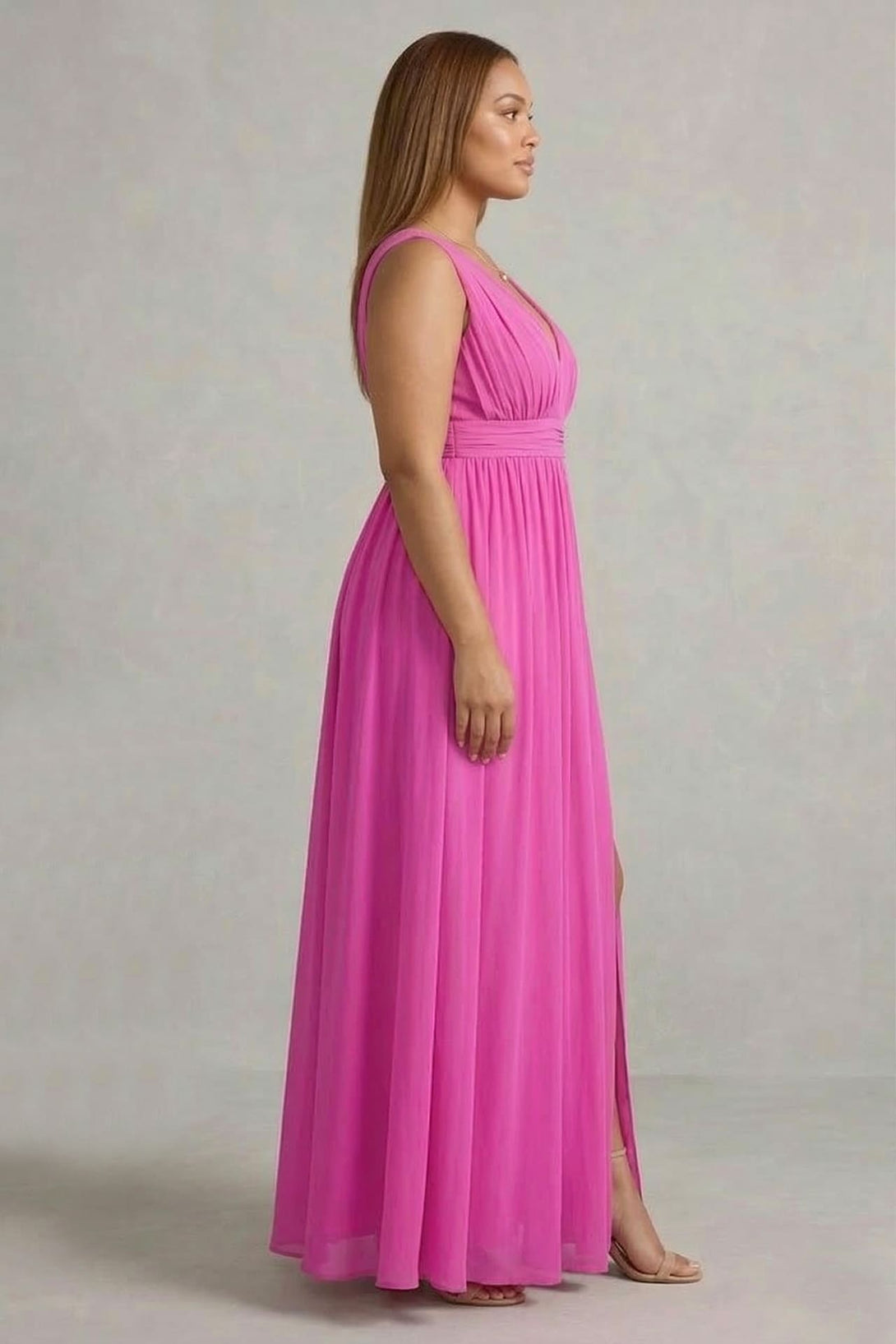 Fuchsia Bridesmaid Dress V-Neck Maxi | Shahida  Shahida Parides