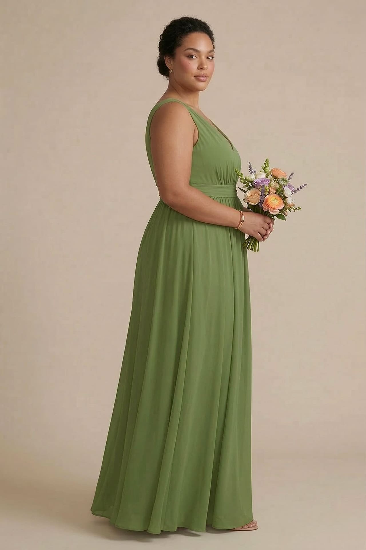 S / With Slit Juniper Heaven V-Neck Bridesmaid Dress – Elegant Green Maxi Gown