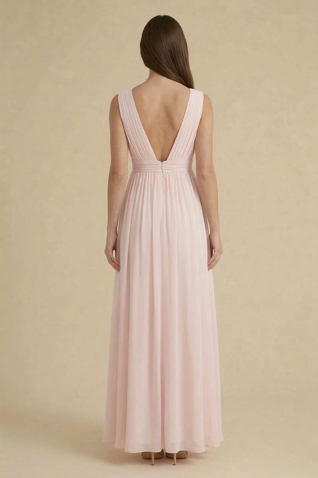 elegant blush pink bridesmaid dresses S / With Slit Blushing Pink V-Neck Bridesmaid Dress – Elegant Wedding Maxi Gown