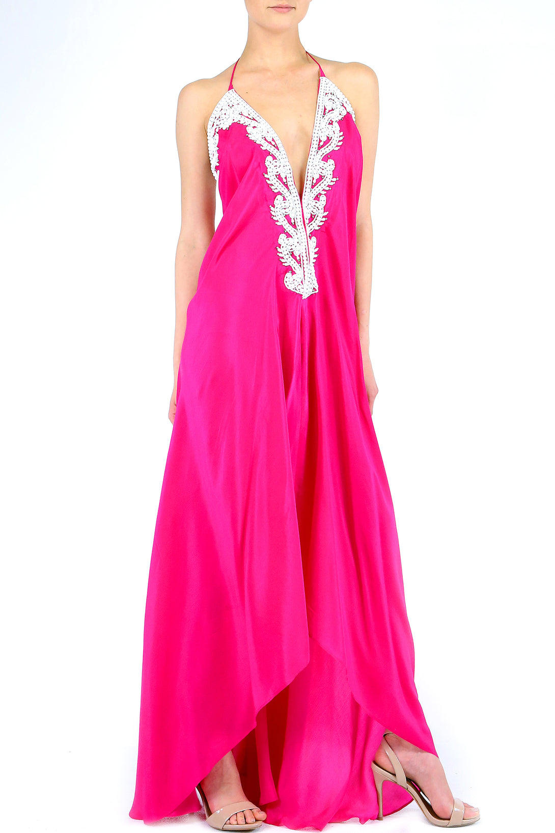  pink womens maxi dress, summer maxi dresses for women, plunging v neck formal dress,