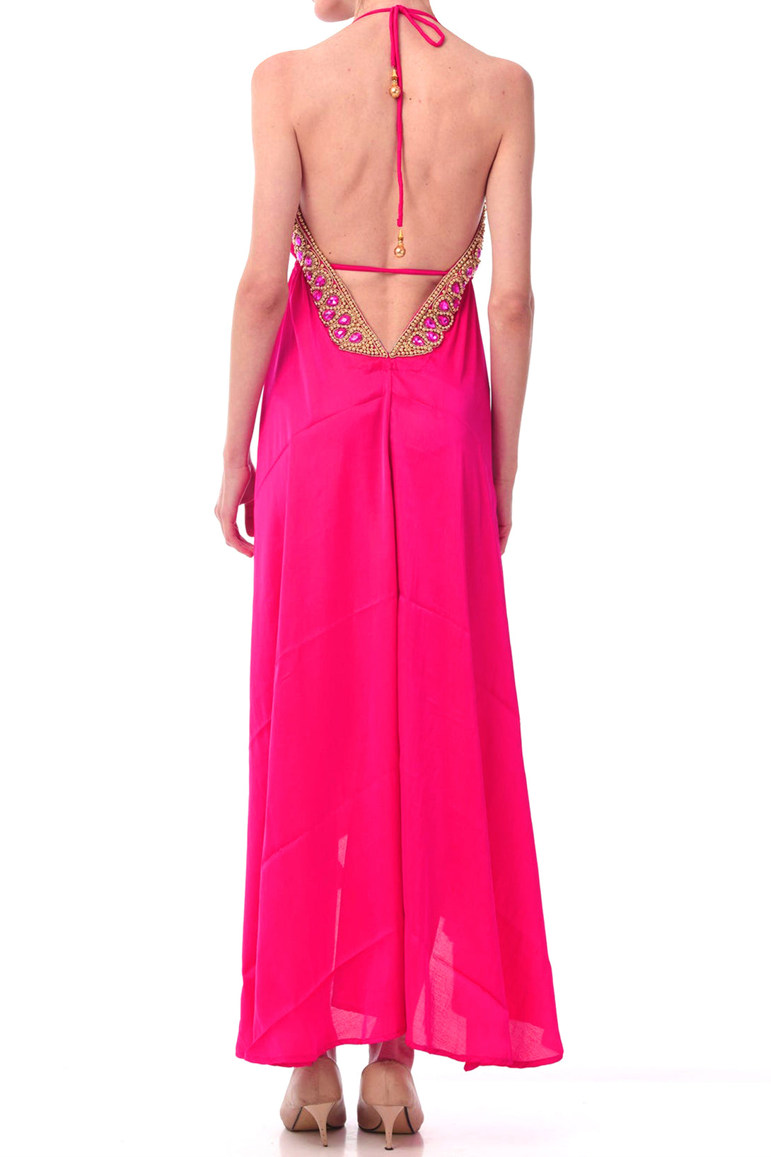  long pink prom dress, summer maxi dresses for women, plunging v neck formal dress,