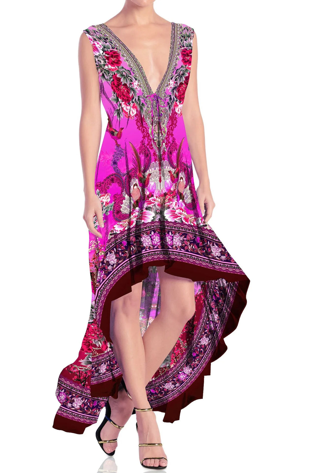  long prom pink dress, formal dresses for women, plus size maxi dresses, Shahida Parides, high low ruffle dress,