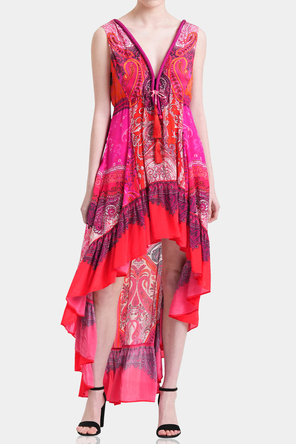  long dress pink colour, formal dresses for women, plus size maxi dresses, Shahida Parides, high low ruffle dress,