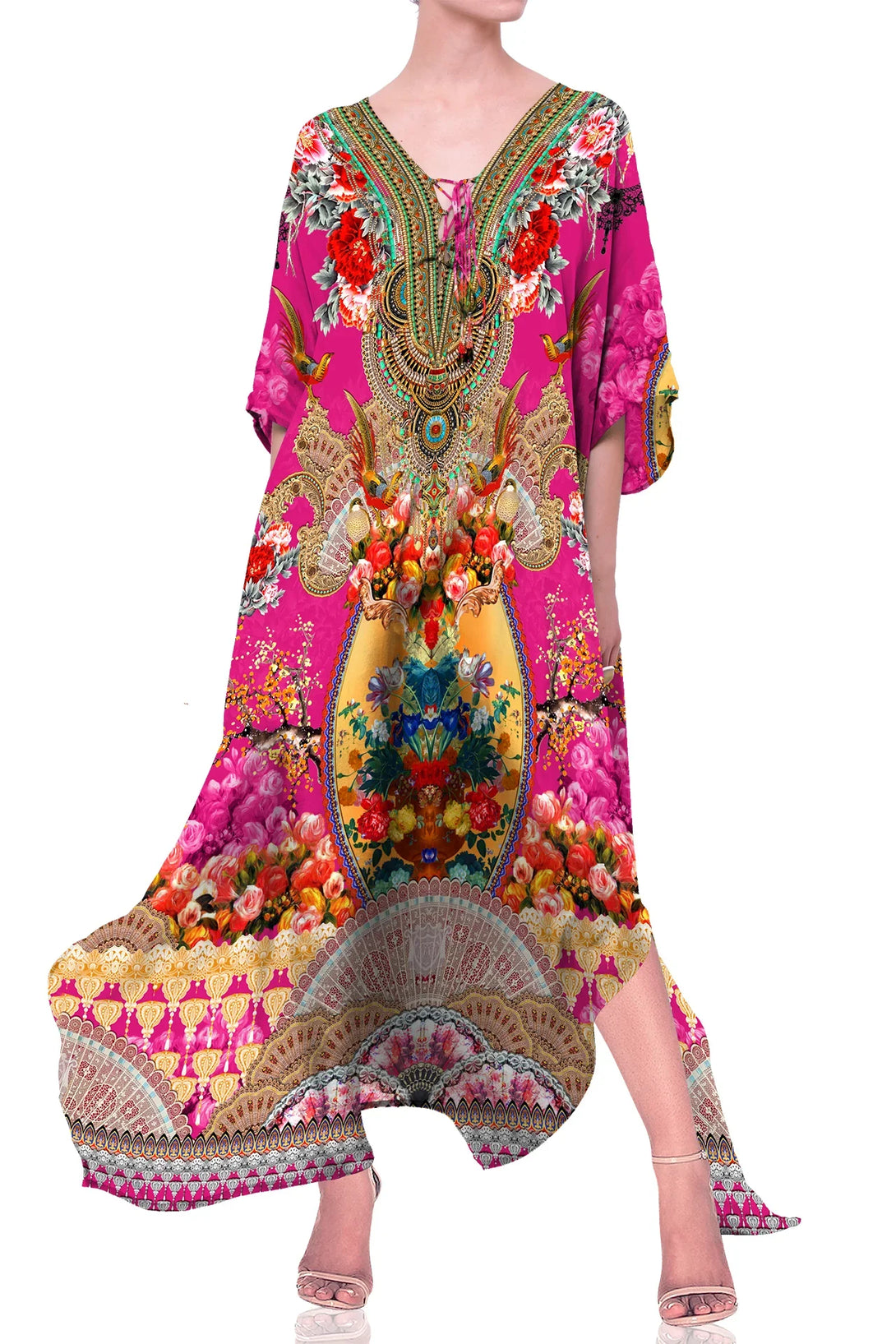 floral kaftan maxi dress One Size Pink Royal Garden Kaftan Maxi Dress