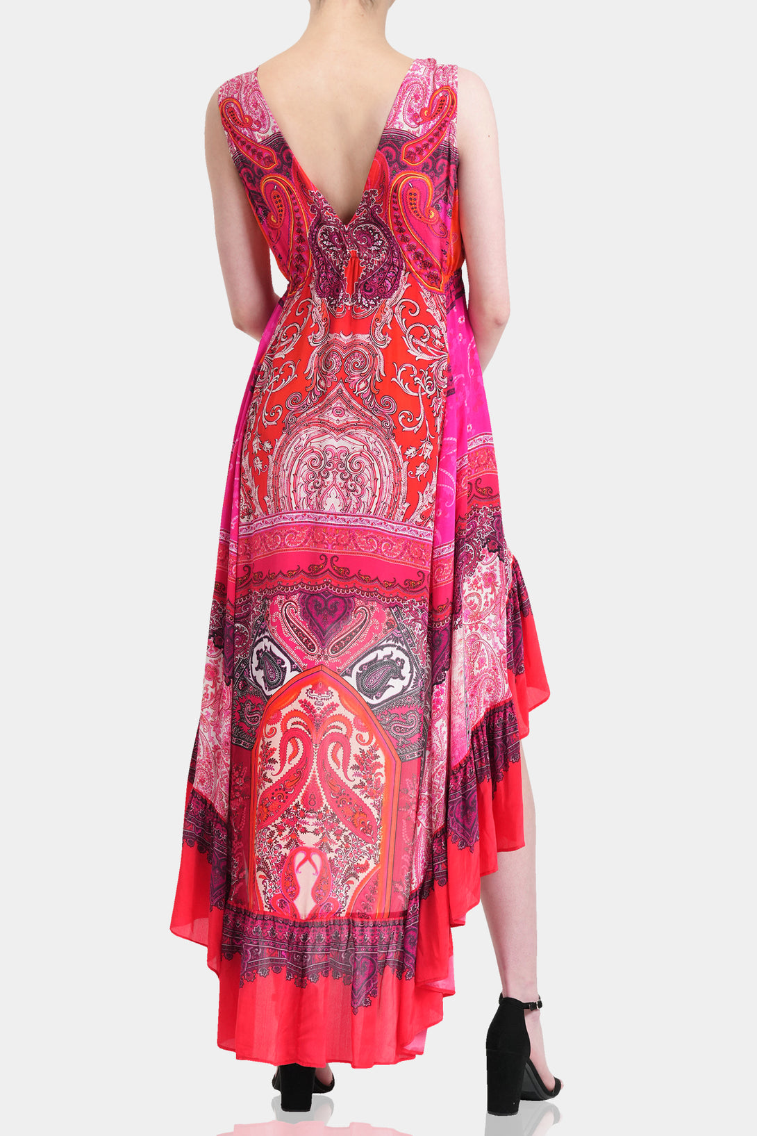  pink maxi dress women, high and low cocktail dresses, plunging v neck formal dress, Shahida Parides,