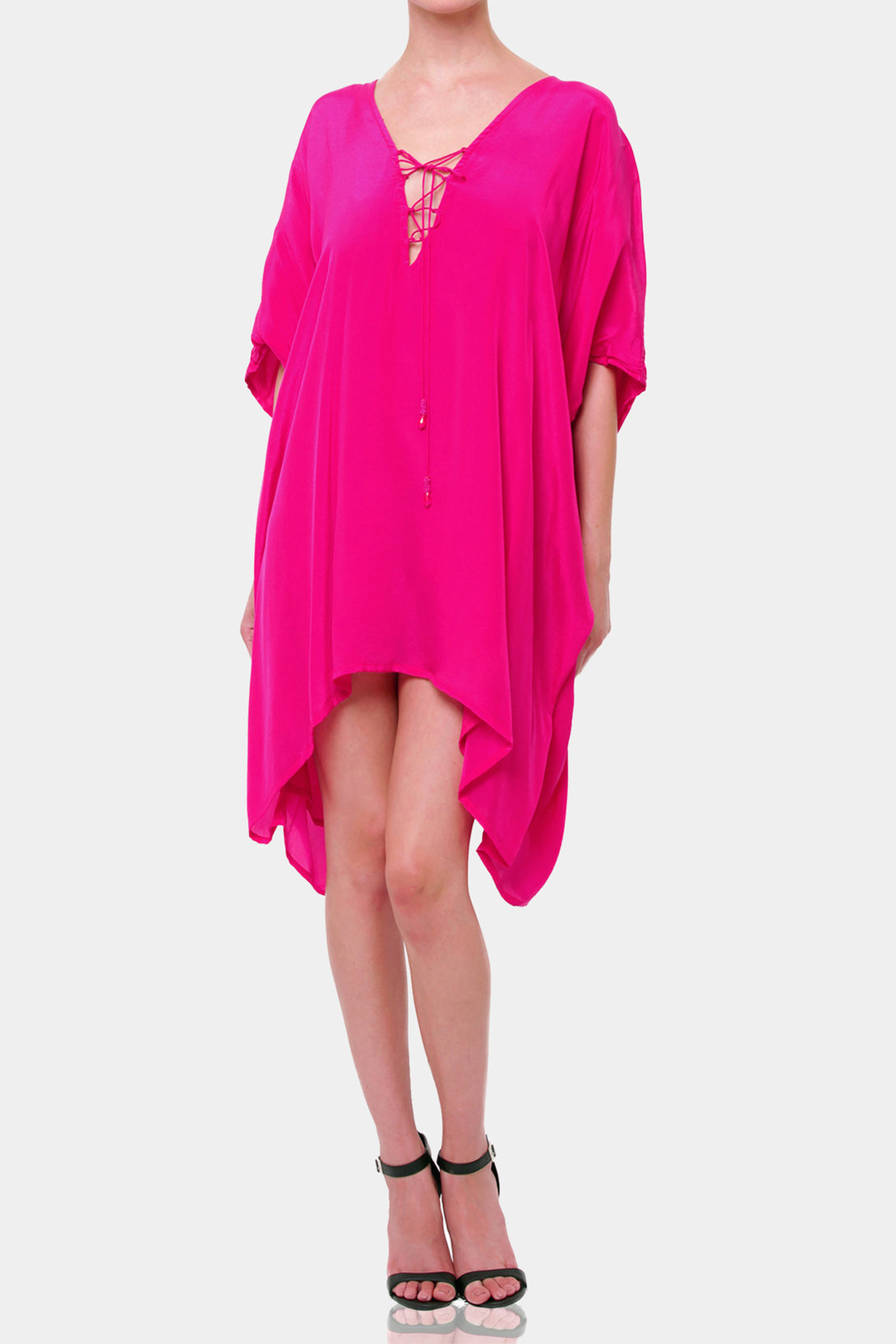  hot pink short dress, Shahida Parides, silk caftans,short sleeveless summer dresses, cute mini dresses,