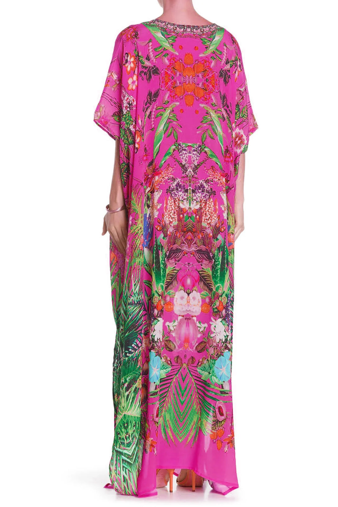 Shahida Pink Tropical Botanical Kaftan Maxi Dress | Shahida – Shahida Parides