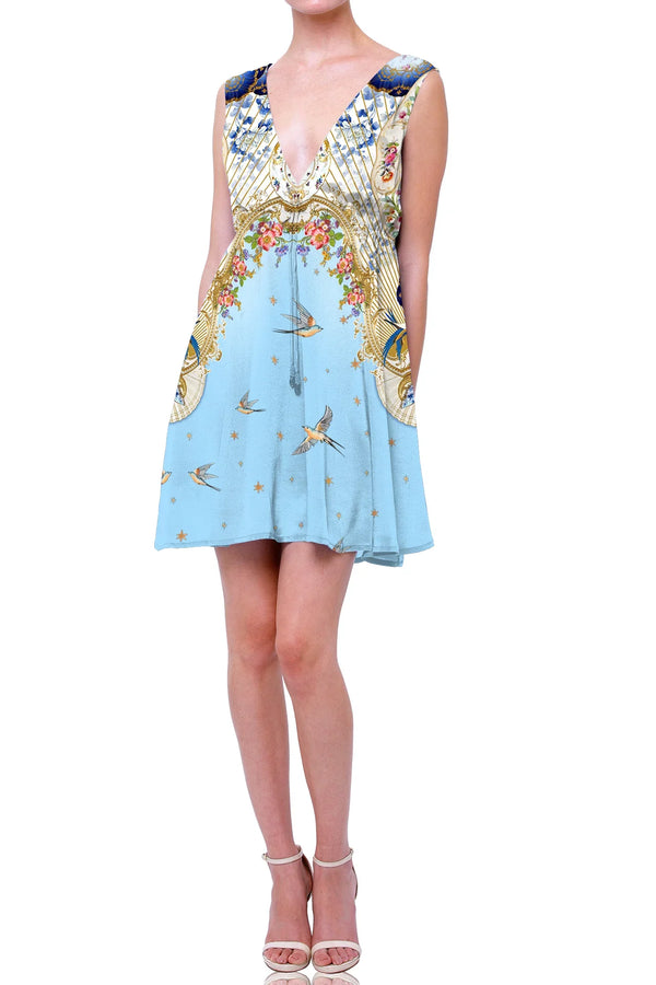 v neck mini dress, summer mini dress, western mini dress, royal blue mini dress, Shahida Parides,