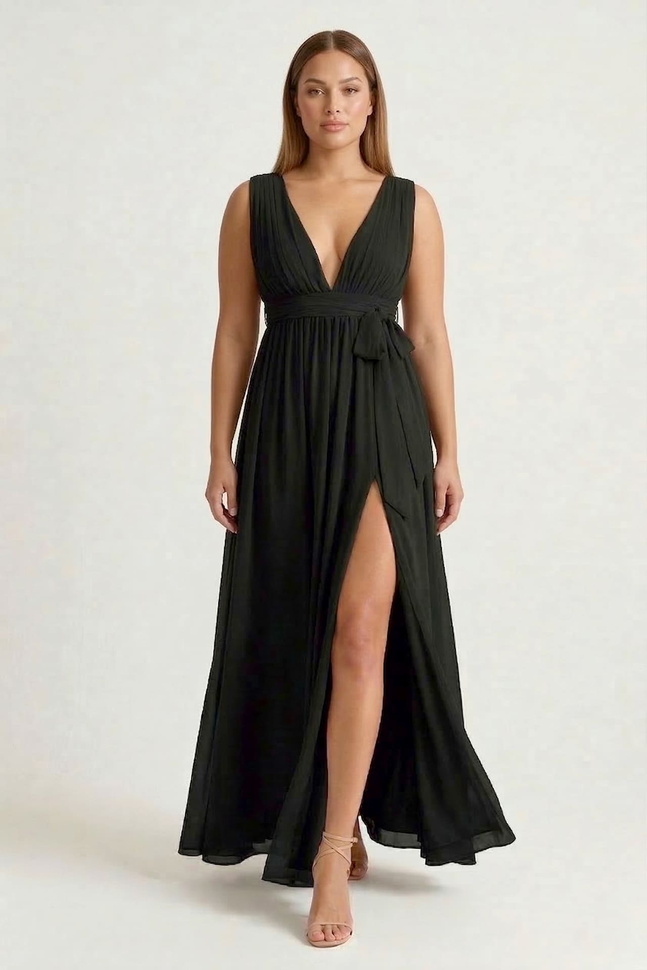 S / With Slit Black Heaven V-Neck Bridesmaid Dress – Elegant Formal Maxi Gown