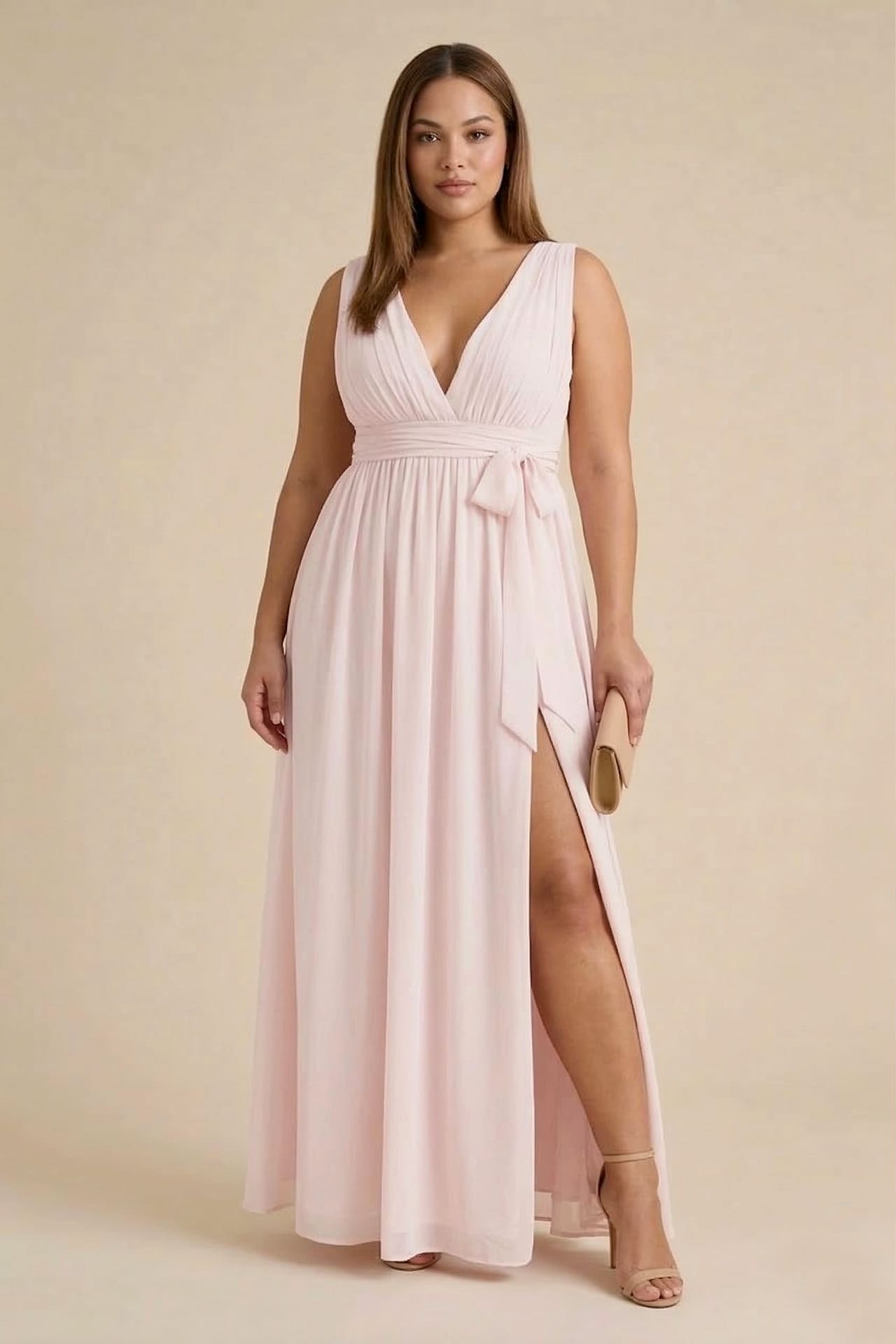 plus size bridesmaid dresses blush pink plus size maid of honor dresses Blush Pink Bridesmaid Dresses 2026 Plus Size A-Line Spaghetti Straps Sleeveless Floor-Length Formal Evening Gowns with Split Side-parroquiadesanalbertomagno.com