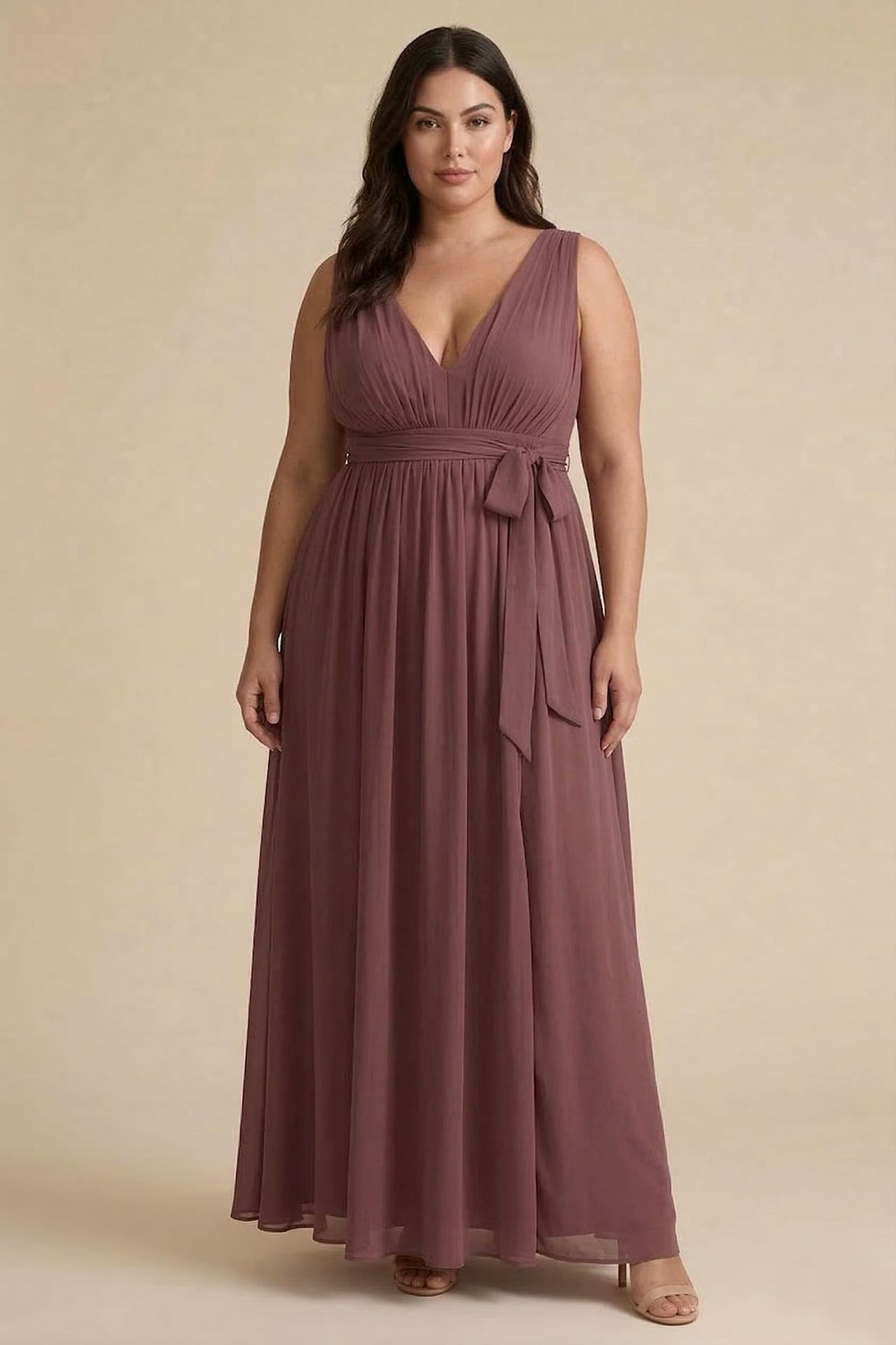 S / With Slit Cabernet Heaven V-Neck Bridesmaid Dress – Deep Elegant Maxi Gown