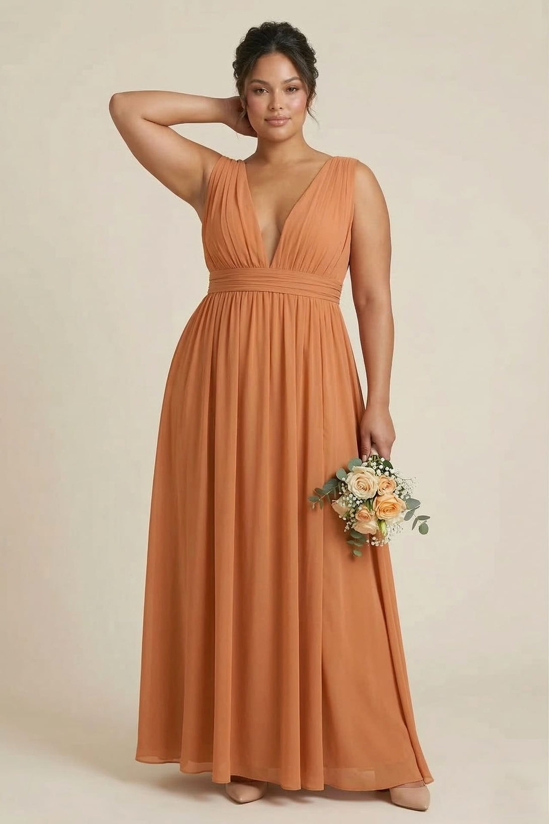 S / With Slit Cinnamon Heaven V-Neck Bridesmaid Dress – Warm Rustic Maxi Gown