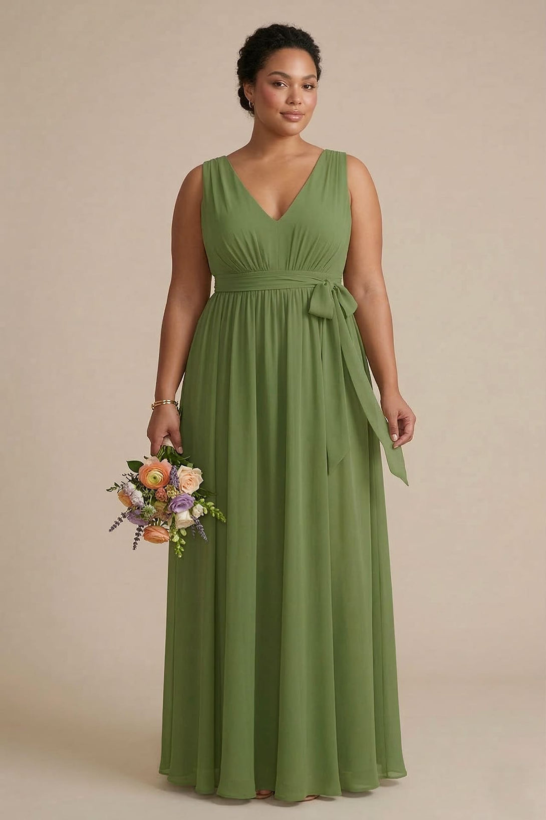 juniper bridesmaid dresses S / With Slit Juniper Heaven V-Neck Bridesmaid Dress – Elegant Green Maxi Gown main image 1