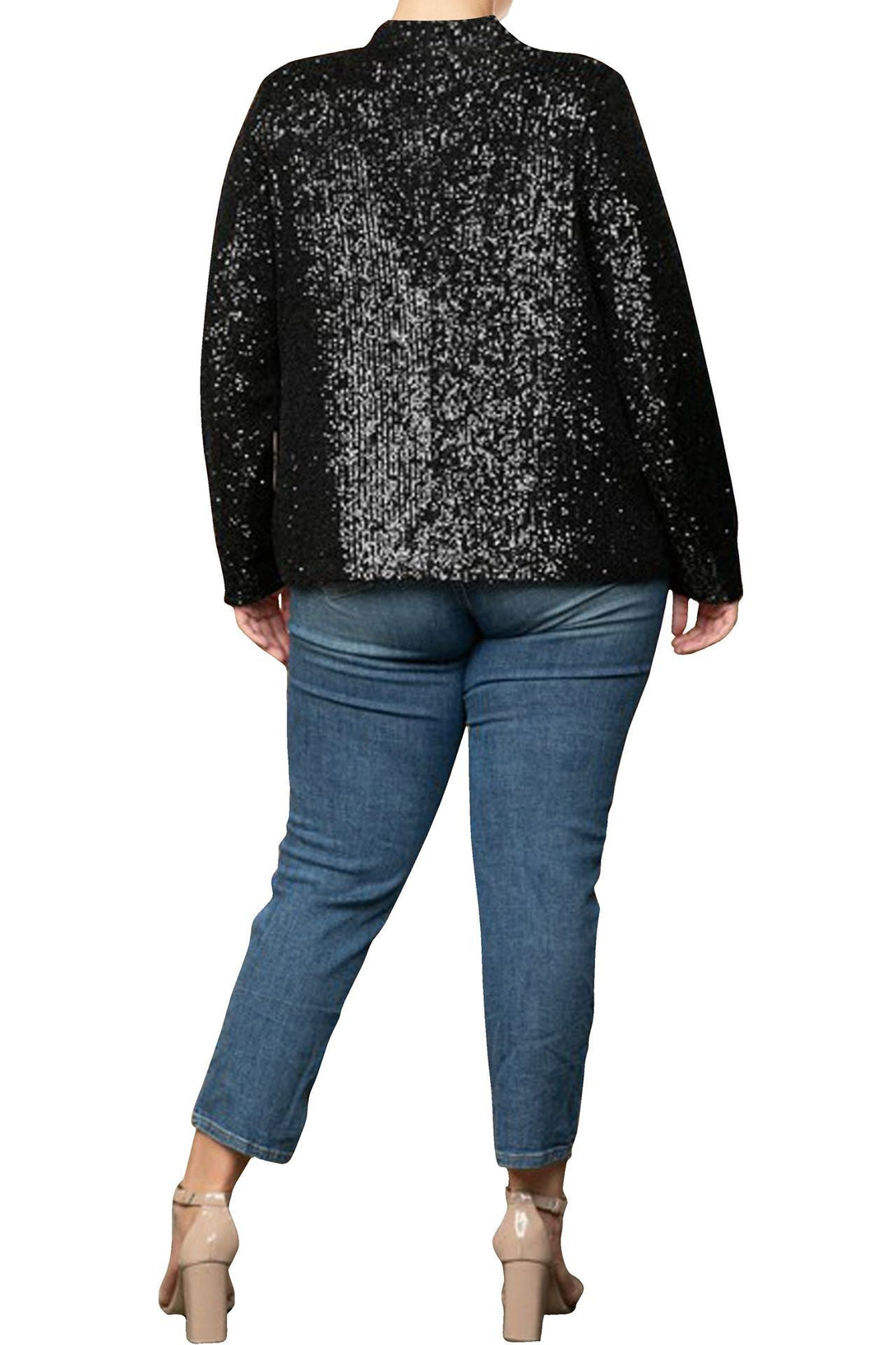 "Shahida Parides" "womens black sequin blazer" "sequin blazer jacket" "sequin jacket women's plus size"