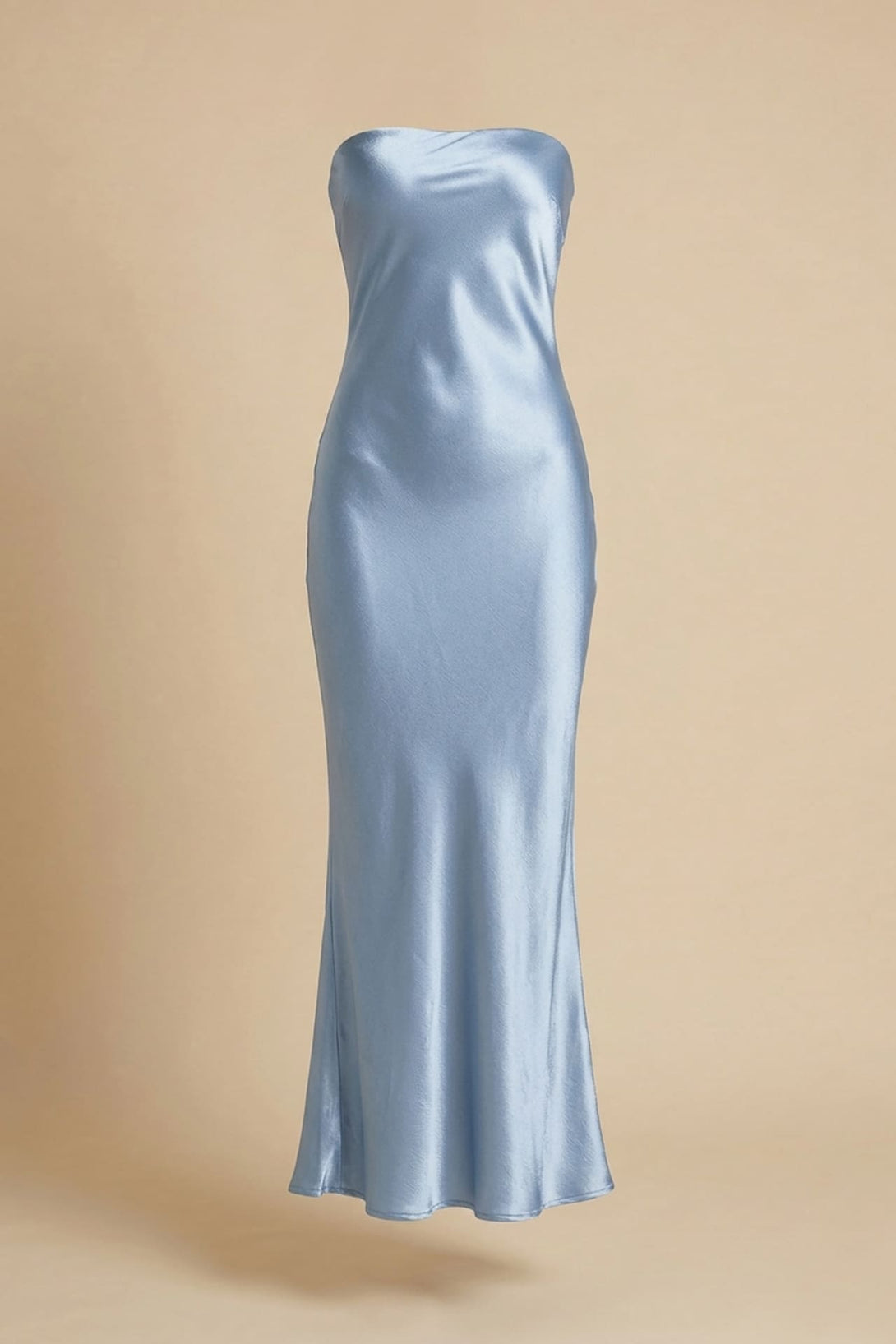 Powder Blue Strapless Satin Midi Dress for Weddings – Shahida Parides
