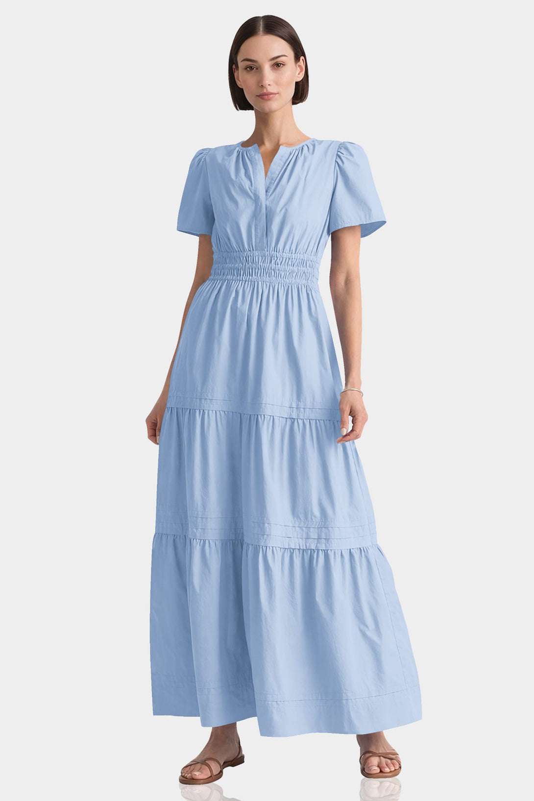 breathable maxi dress Powder Blue Cotton Size:dropshipping _ 36 Gold Two Piece Skirt back vacation swatch-images
