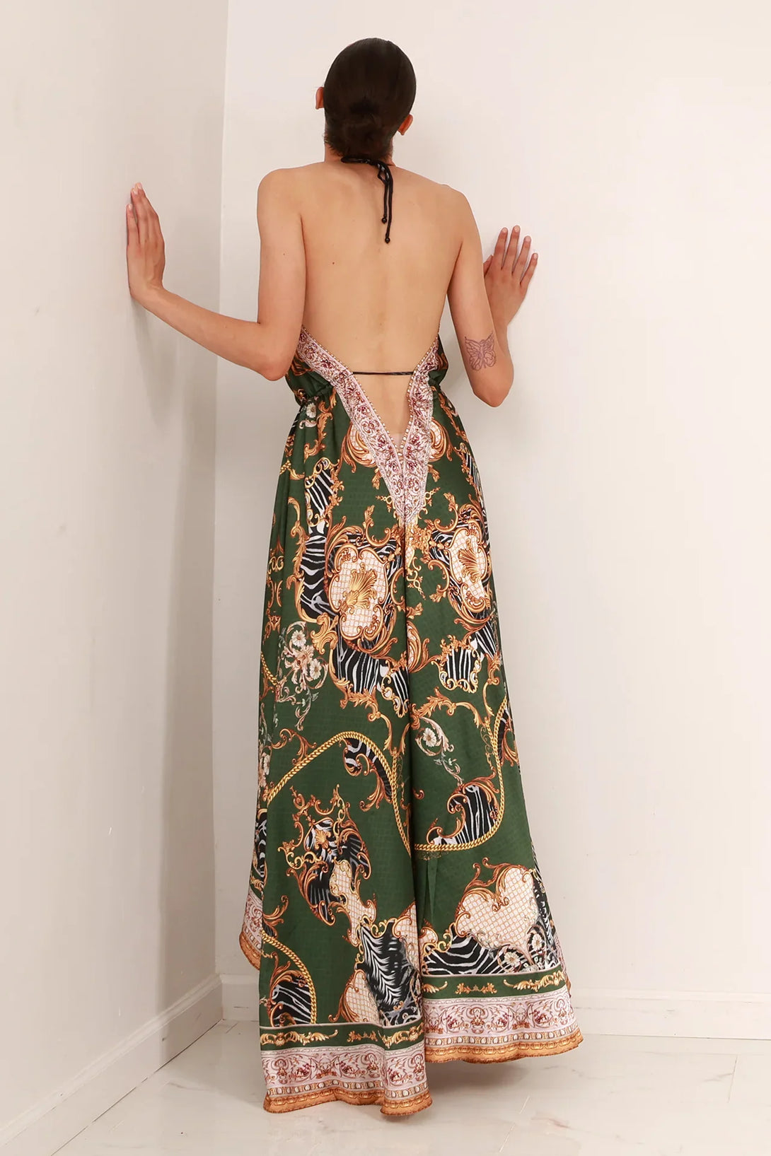 green animal print maxi dress Emerald Green Animal Print Scarf Maxi Dress