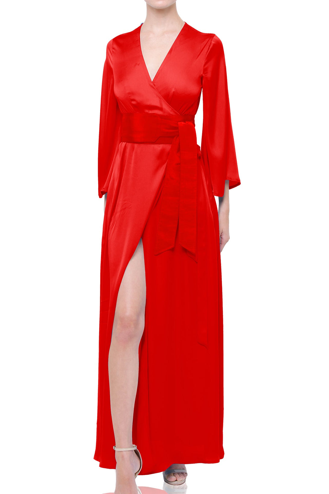 red silk wrap dress long sleeve Silk Long Sleeve Wrap Dress