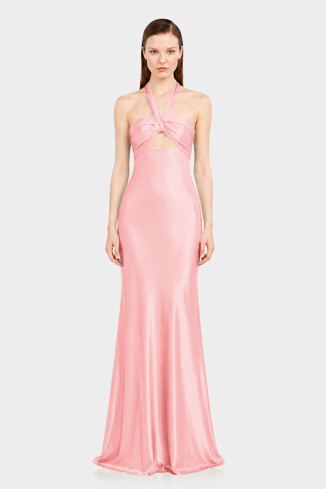 Blush Pink Satin Halter Maxi Dress