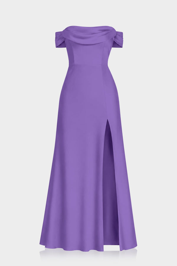 S Luxury Purple Convertible Bridesmaid Maxi Dress with Slit in Premium Matte Satin