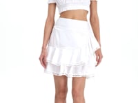 Luxury White Puff Sleeve Crop Top with Smocked Waist, Square Neckline