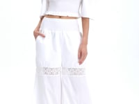 Luxury White Smocked Crop Top with Puff Sleeves, Square Neckline & Resortwear Styling