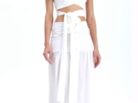 Luxury White Button-Front Maxi Skirt with Lace Trim, Tiered Ruffle Hem