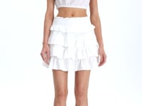 White Ruffle Crop Top with Off-Shoulder Neckline, Layered Frill Detail & Resortwear Styling