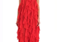 Red Lava Falls Halter Neckline Dress With Tiered Ruffles