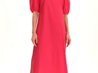 Luxury Fuchsia Pink Square Neck Cotton Midi Dress – Summer Day Dress