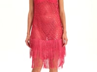 Sheer Fringe Hem Pink Dress