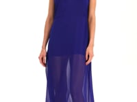 Garden Long Blue Sleeveless Sheer Ruffle Hem Dress