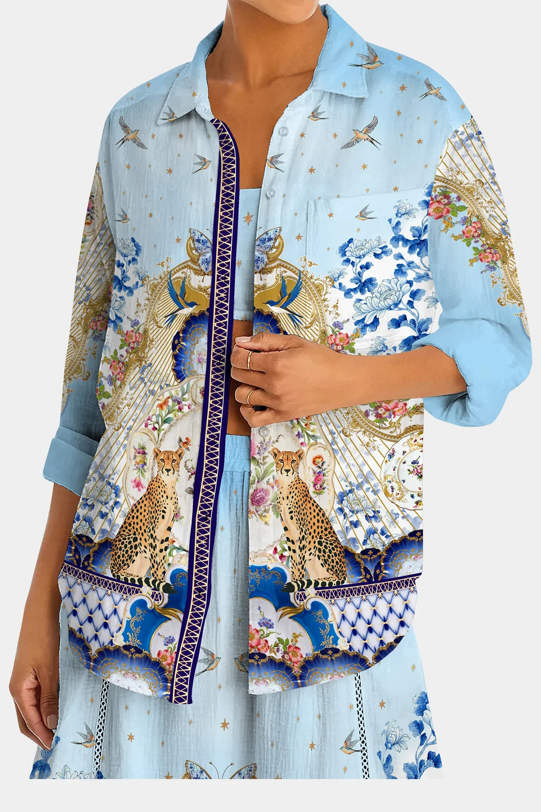 Shahida Parides, blue shirt,
formal shirts for women,
western shirts for women,

