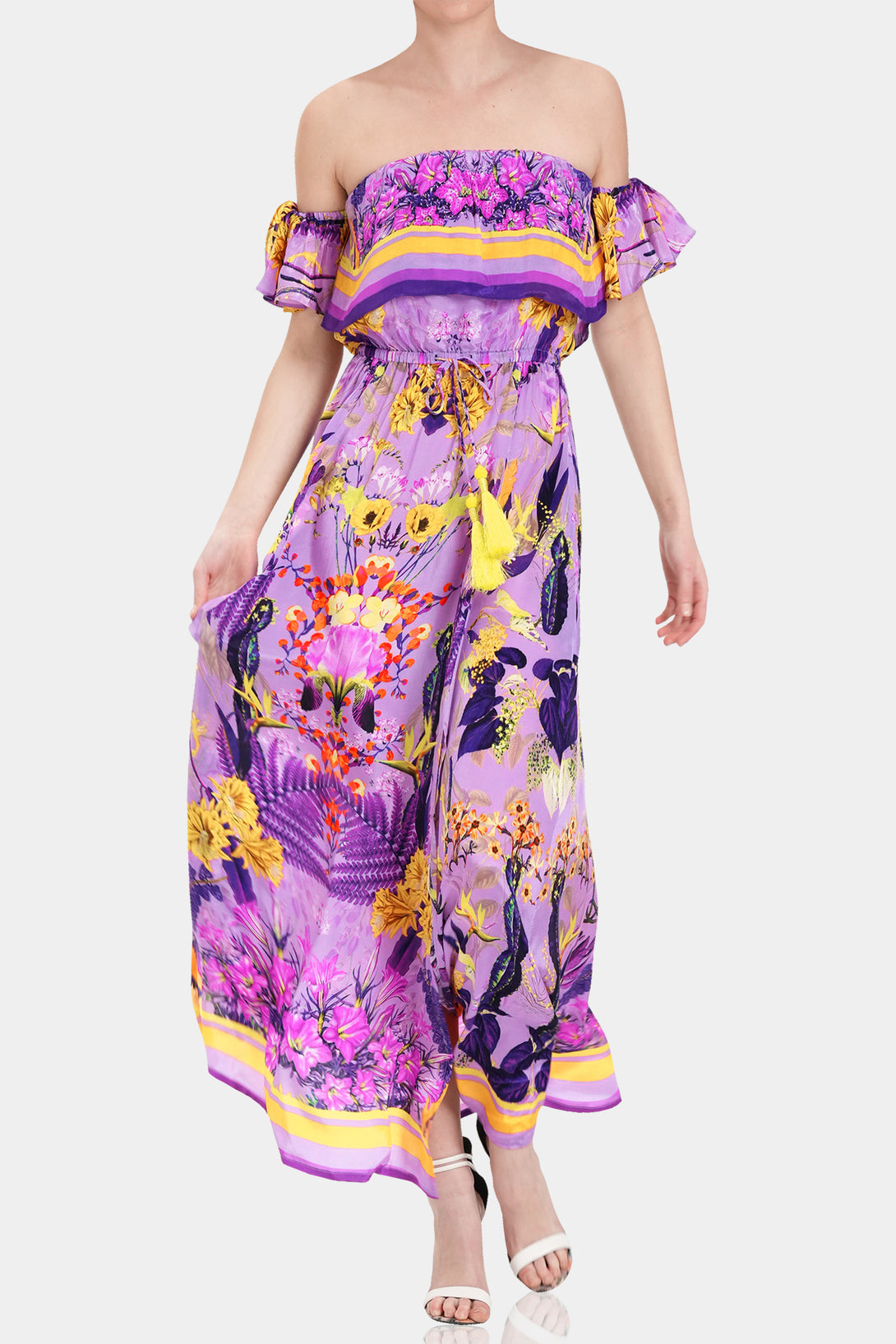  purple formal dress long, off the shoulder satin dress, summer maxi dress, Shahida Parides,