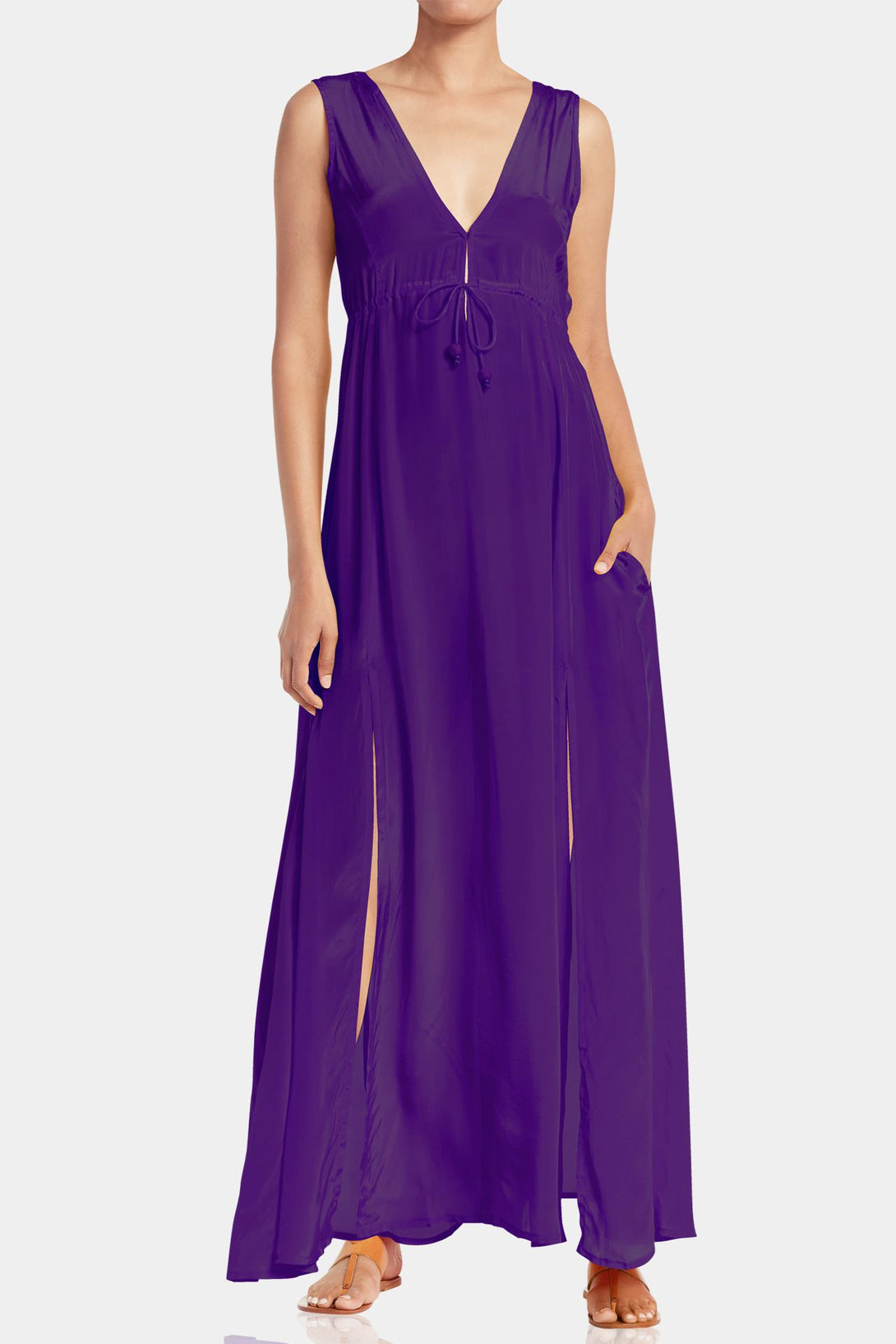 purple colour long dress, long summer dresses for women, plunge neck cocktail dress,