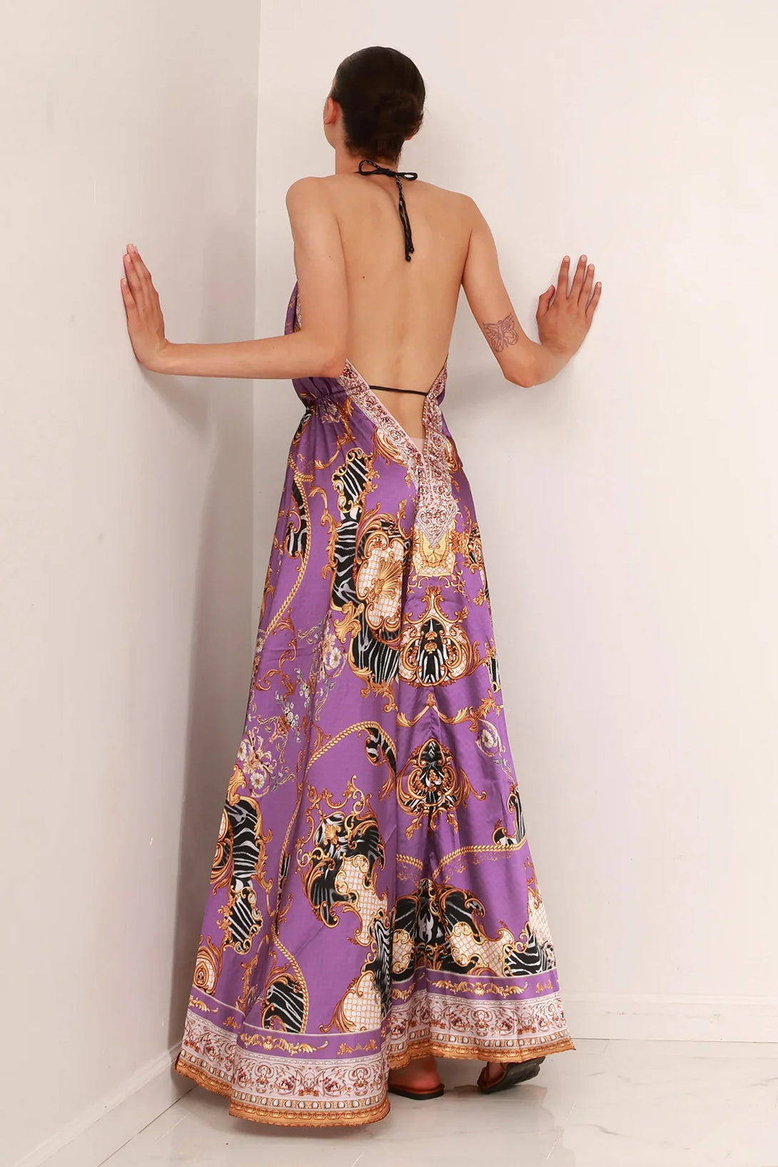 purple dress with neck scarf Jadira Scarf Maxi Dress | Purple | Womens