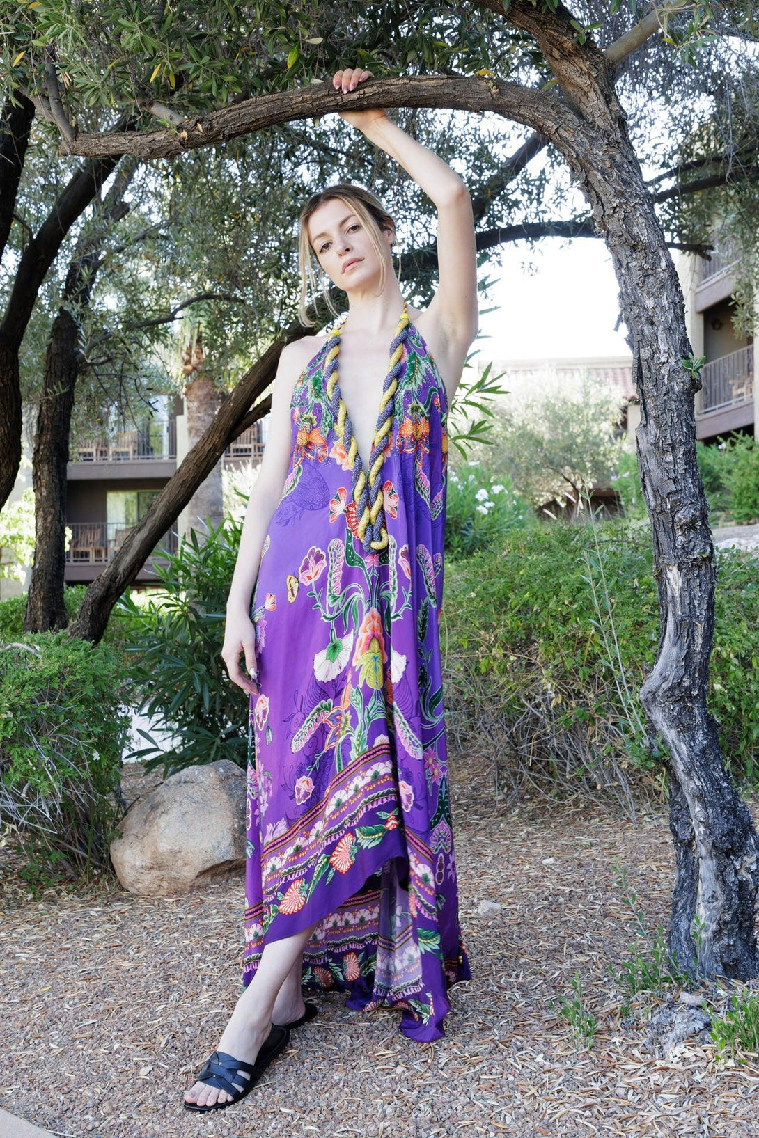 purple floral halter dress One Size Maxi spectator shoes