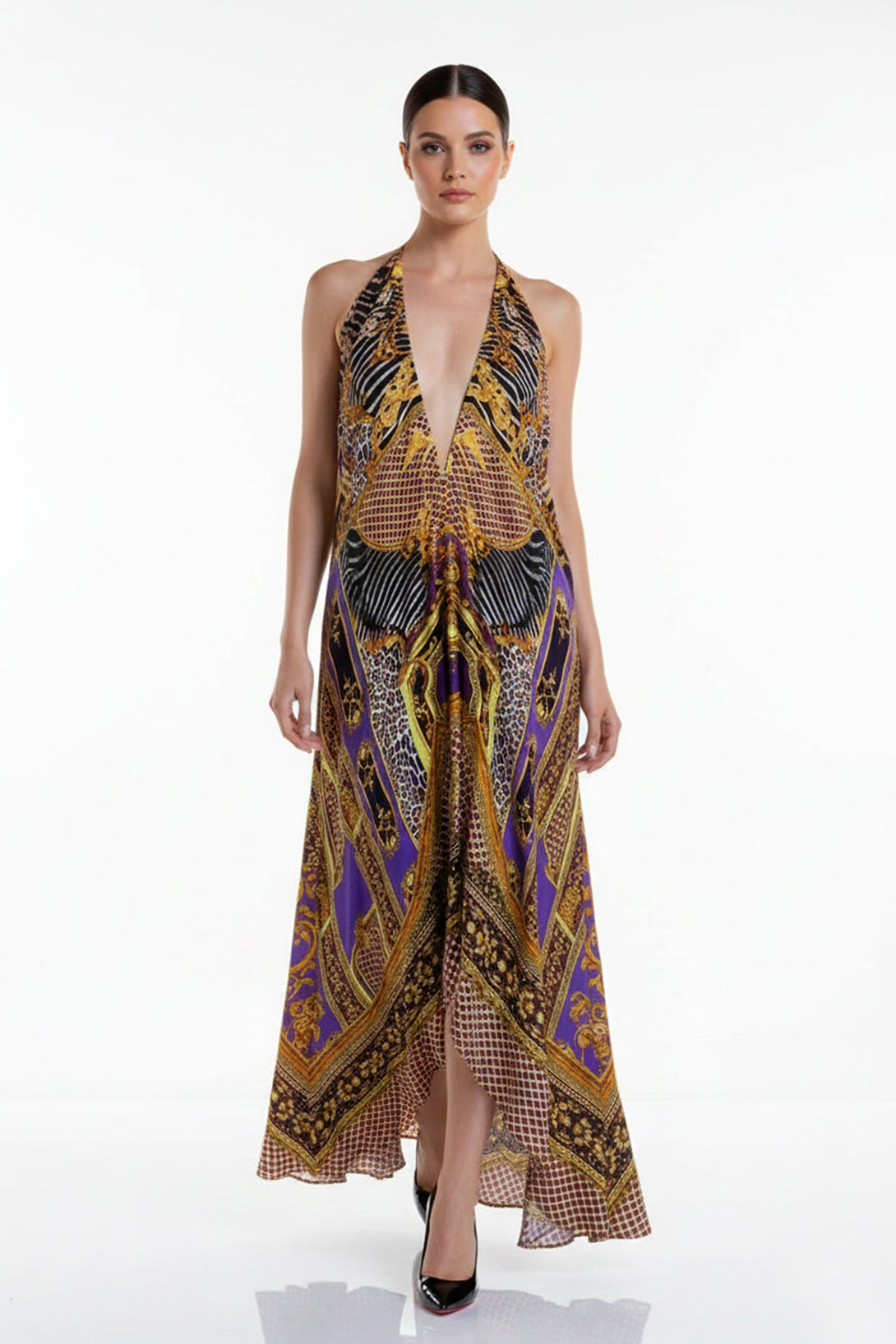 purple and gold maxi dress Amazon.com: Purple and Gold Abstract Sleeveless Dress for Women Trendy V Neck Maxi Tank Dress Sundress S : Clothing, Shoes & Jewelry