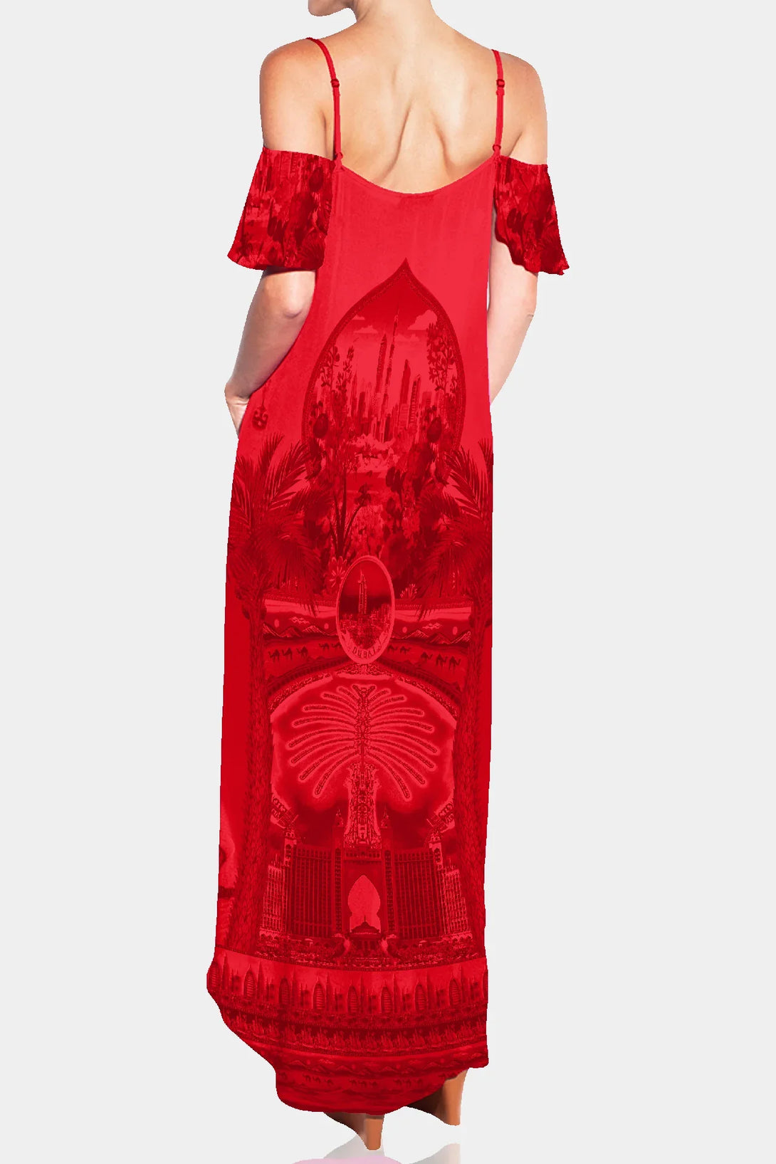 Red cocktail dress long formal long flowy maxi dress plus size Shahida Parides maxi dress