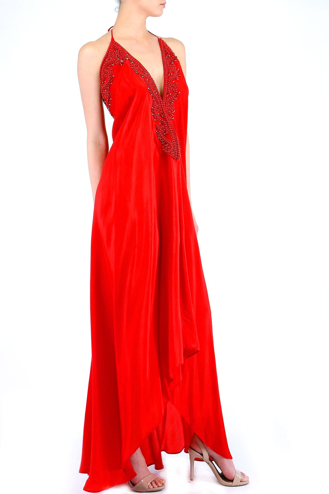  red casual dress, summer maxi dresses for women, plunging v neck formal dress,