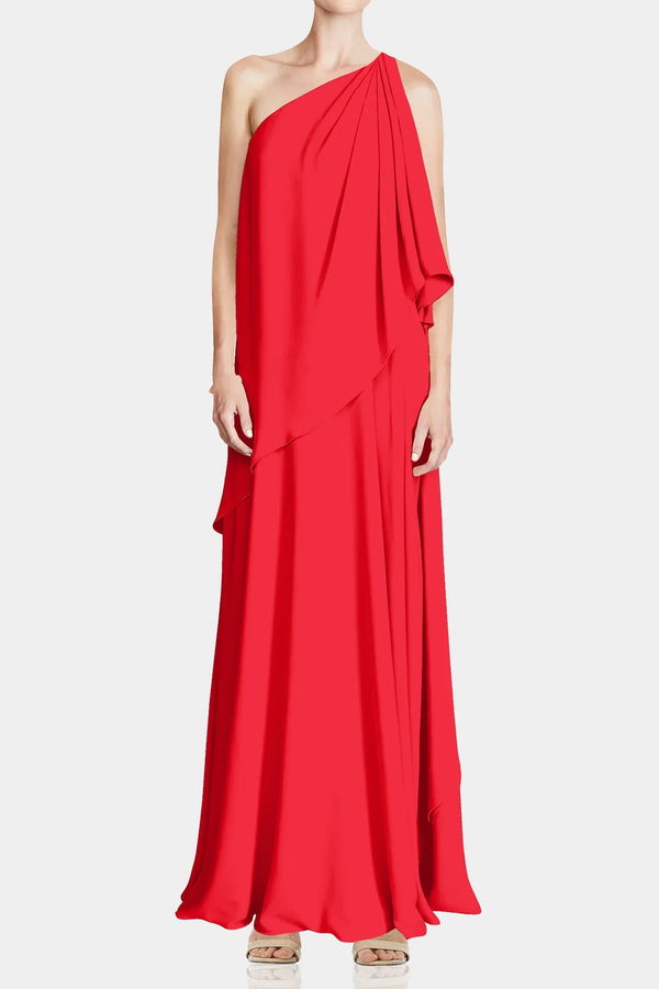 S Red One Shoulder Maxi Outfit