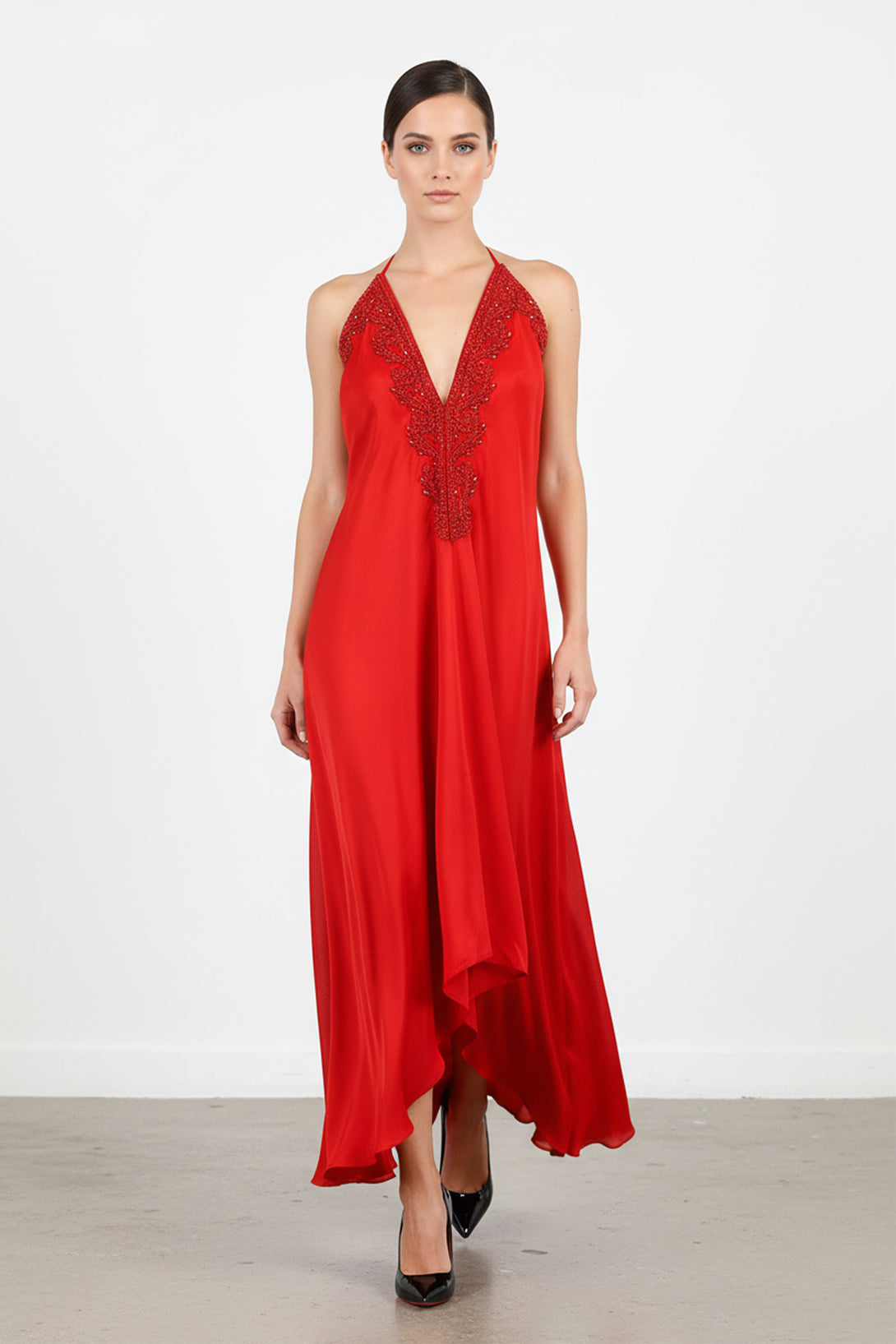 One Size Red Heritage Embroidered Maxi Gown One Size Red Heritage Embroidered Maxi Gown