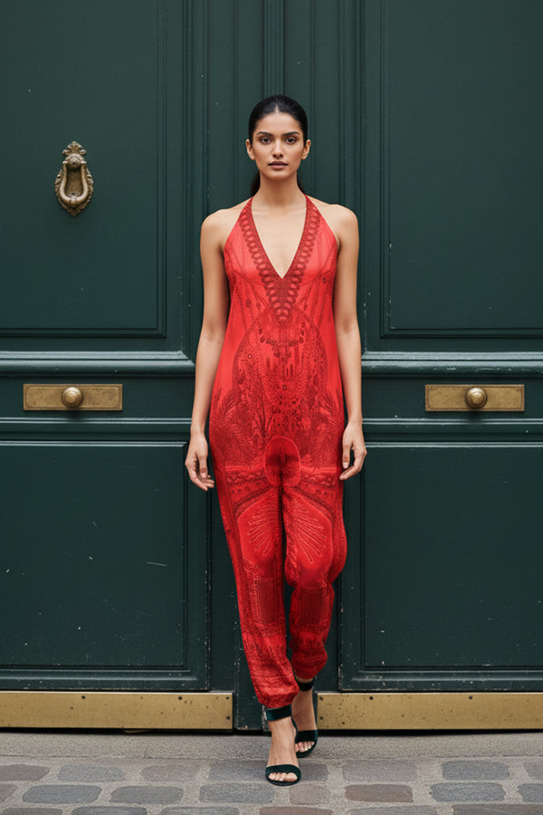 Red Printed Jumpsuit for Women