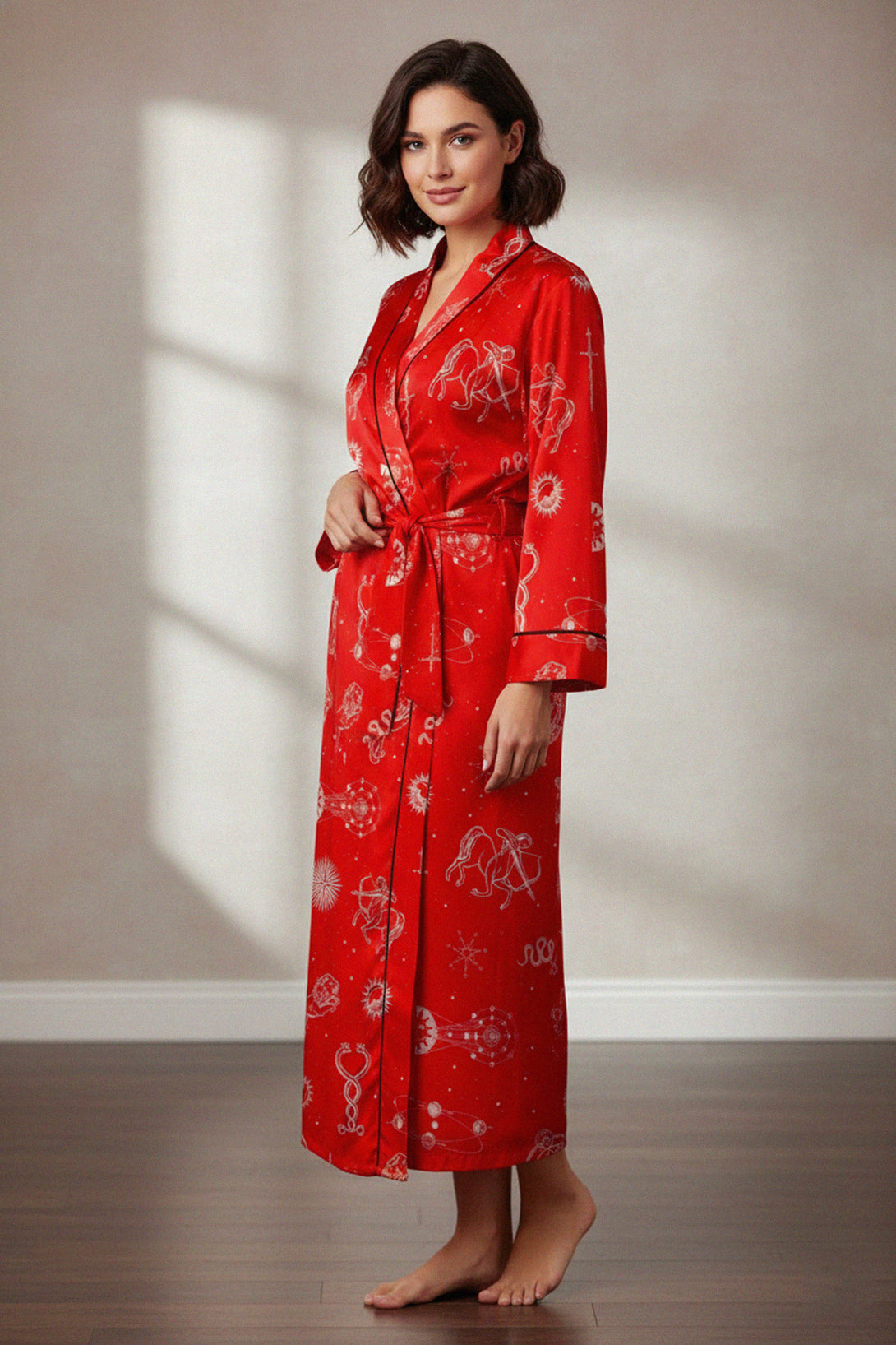 red kimono duster, womens lightweight robe, Shahida style, chic comfortable robe, elegant ladies red, stylish summer robe