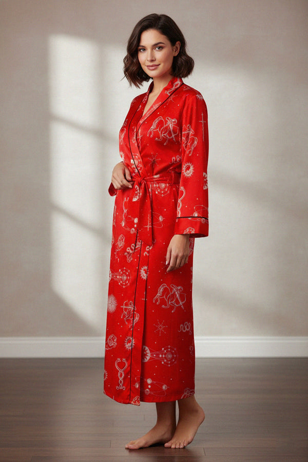 red kimono duster, womens lightweight robe, Shahida style, chic comfortable robe, elegant ladies red, stylish summer robe